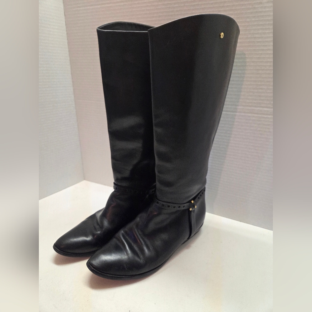Etienne Aigner Tall Black Leather Riding Boots Womens Size 8 Wide